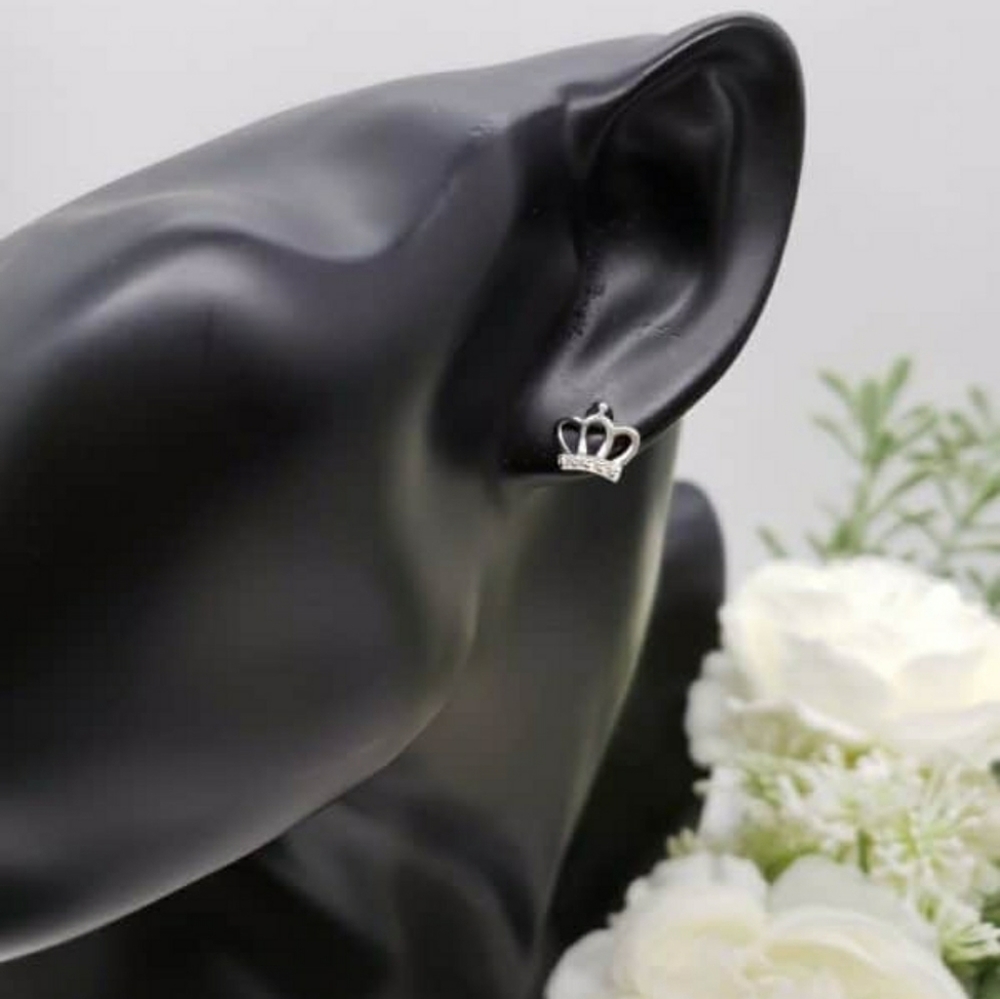 🥰 CROWN STERLING SILVER STUDS - Picture 4 of 4